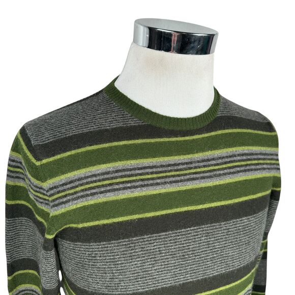 Etro Milano Sweater Women’s 2XL XXL Green Gray Striped Crew Neck 100% Wool - Picture 2 of 10